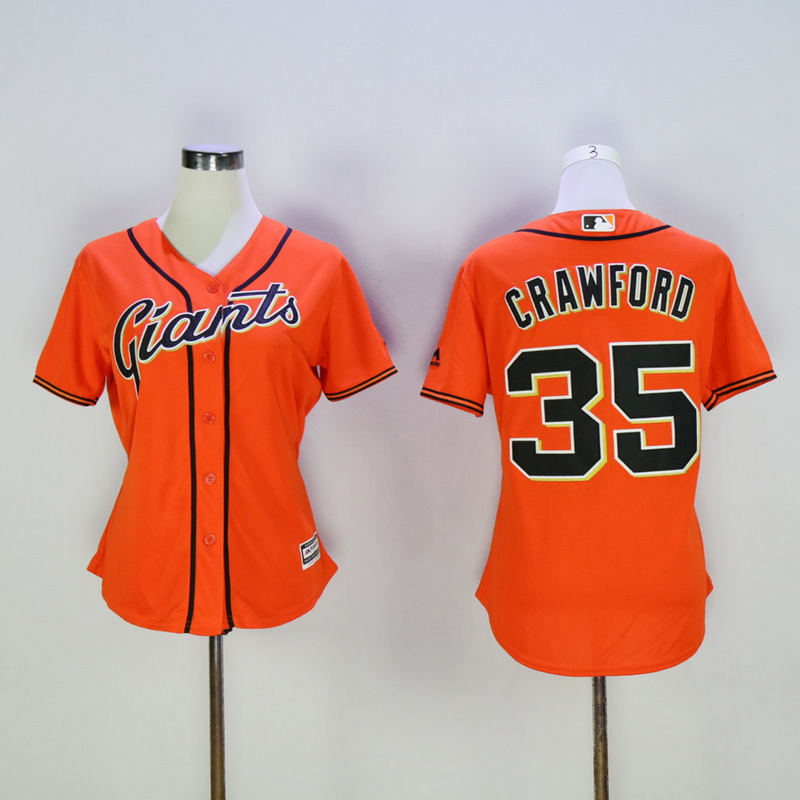Women San Francisco Giants #35 Crawford Orange MLB Jerseys->women mlb jersey->Women Jersey